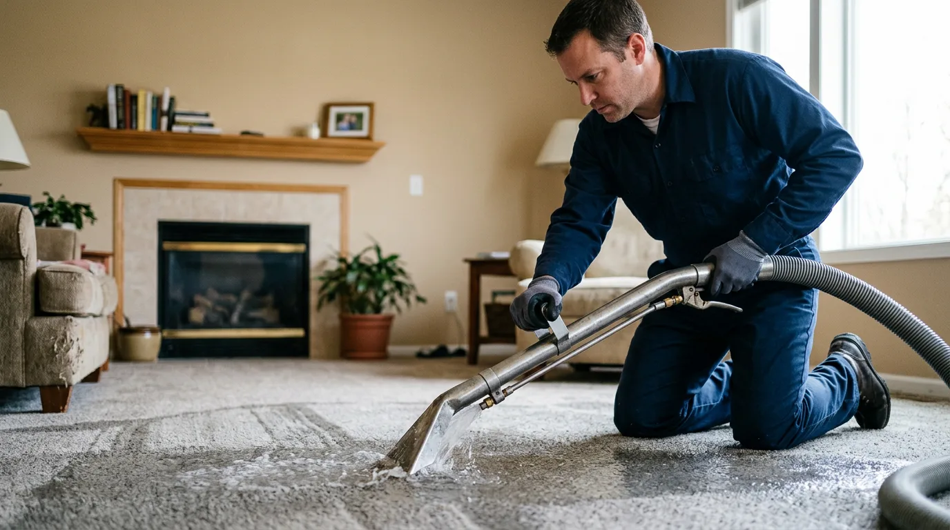 Water damage restoration technician working near North Buena Vista, IA